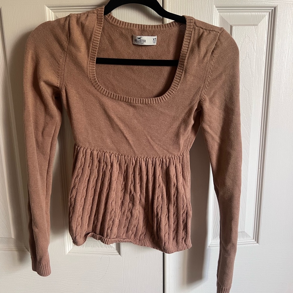 Hollister Tan Ribbed Long Sleeve Blouse